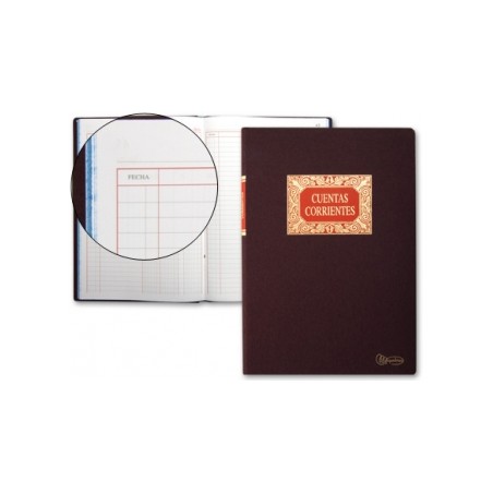 Miquel Rius Libro de Cuentas Corrientes - Tamaño Folio Natural - 100 Hojas - Forrado en Tela - Detalles en Stamping - Corte de C