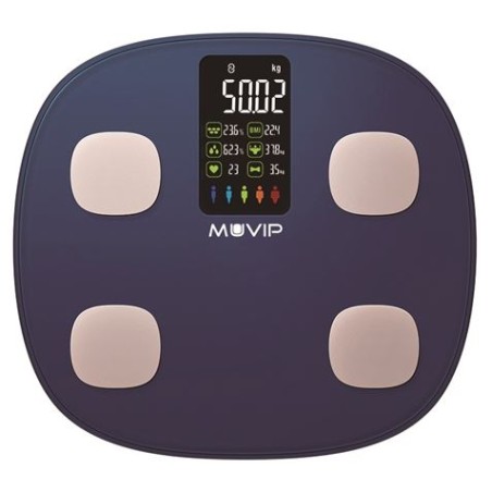 Muvip Smart Body Bascula de Baño Digital Bluetooth - Pantalla LCD Color - Plataforma de Cristal Templado - Sensores Alta Precisi