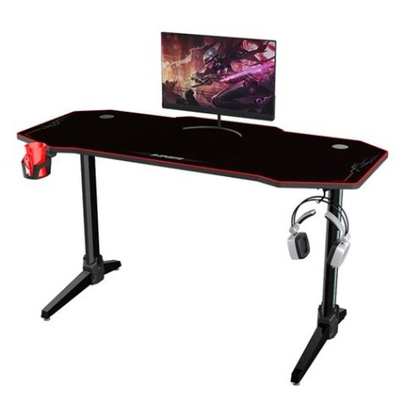 Muvip PRO1100 Mesa Gaming XL Fibra de Carbono con Iluminacion RGB - Alfombrilla Gaming 1400x600cm - Portavasos - Gancho para Aur