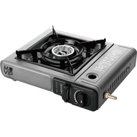 Muvip Cocina de Gas Portatil 1 Fuego con Adaptador de Botella Externa - Encendido Automatico - Quemador de Aluminio - Valvula Do
