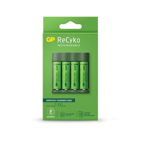 GP ReCyko B421 Pack de Cargador Everyday USB 4 Espacios + 4 Pilas Recargables 2100mAh AA
