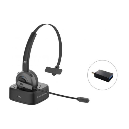 Conceptronic Auricular Mono Bluetooth con Microfono Giratorio y Flexible - Cancelacion de Ruido - Almohadilla Acolchada - Adapta