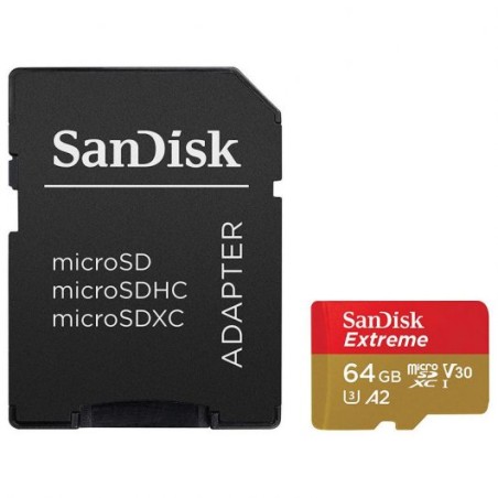 Sandisk Extreme Tarjeta Micro SDXC 64GB UHS-I U3 A2 Clase 10 160MB/s + Adaptador SD