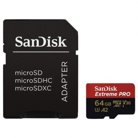 Sandisk Extreme Pro Tarjeta SDXC 64GB U3 V30 A2 Clase 10 170MB/s + Adaptador SD