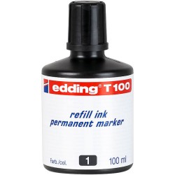 Edding T100 Bote de Recarga para Rotulador Permanente - Capacidad 100ml - Color Negro