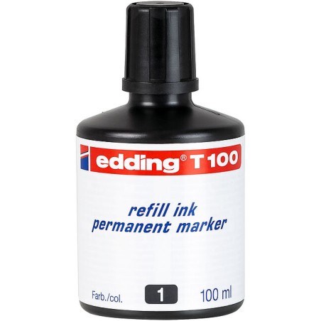 Edding T100 Bote de Recarga para Rotulador Permanente - Capacidad 100ml - Color Negro