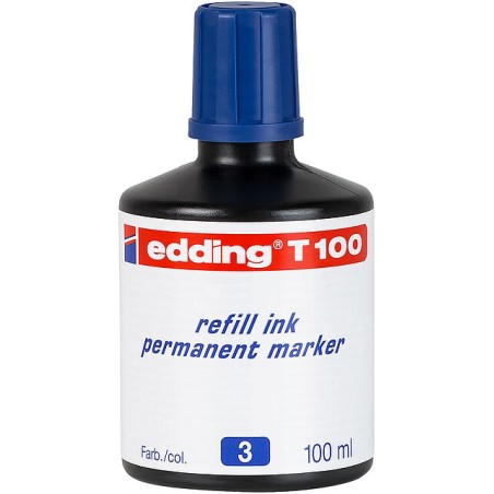 Edding T100 Bote de Recarga para Rotulador Permanente - Capacidad 100ml - Color Azul