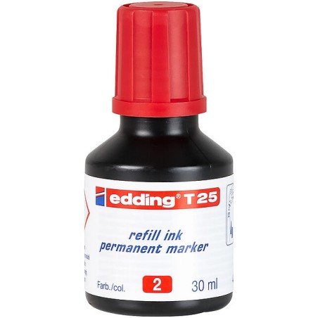 Edding T25 Bote de Recarga para Rotulador Permanente - Capacidad 30ml - Color Rojo