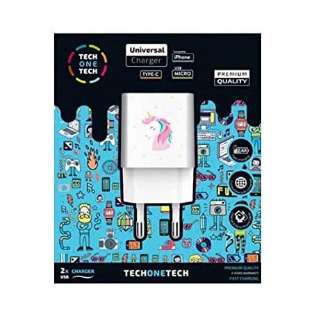 TechOneTech Unicornio Dream Cargador Doble de Pared USB-A - Alto Rendimiento