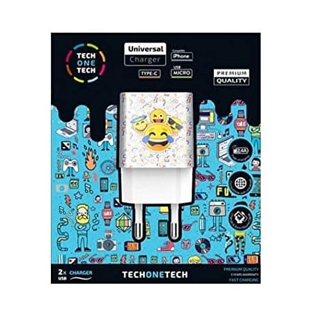 TechOneTech Emojitech Smile Cargador Doble de Pared USB-A - Alto Rendimiento