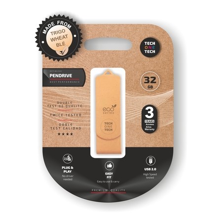 TechOneTech ecoTech Memoria USB 2.0 32GB (Pendrive) - Fabricado con Paja de Trigo