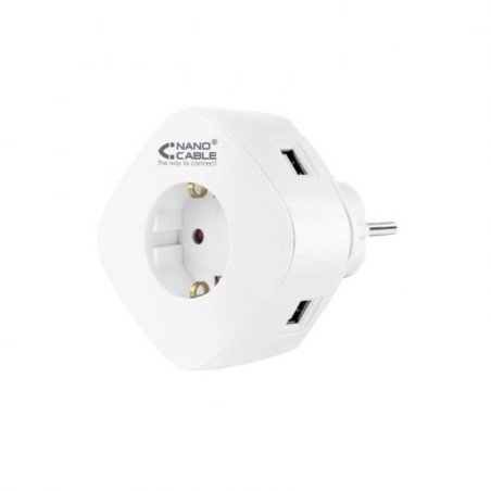 Nanocable Base de 1 Enchufe Tipo F + 2x USB-A y 1x USB-C