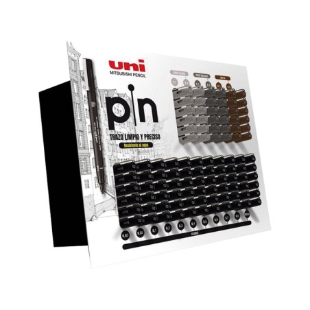 Uni-ball Rotulador Calibrado Uni Pin Expositor 102 ud. - Punta Poliacetal de Varios Grosores - Tinta Resistente al Agua y a la L