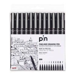 Uni-ball Rotulador Calibrado Uni Pin Estuche 12 ud. - Punta Poliacetal de Varios Grosores - Tinta Resistente al Agua y a la Luz 