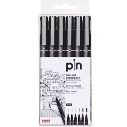 Uni-ball Rotulador Calibrado Uni Pin Estuche 6 ud. - Punta Poliacetal de 0.03, 0.05, 0.1, 0.3, 0.5 y 0.8 mm. - Tinta Resistente 