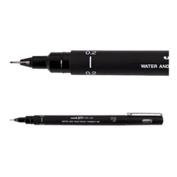 Uni-ball Rotulador Calibrado Uni Pin - Punta Poliacetal de 0.2 mm. - Tinta Resistente al Agua y a la Luz - Color Negro