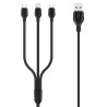 XO Cable de Carga Rapida 3 en 1 - Micro, Tipo C y Lightning a USB - 1m - Color Negro