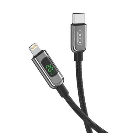 XO Cable Trenzado USB-C Macho a Lightning Macho 20W con Display LED - Carga + Transmision de Datos Alta Velocidad - Longitud 1m