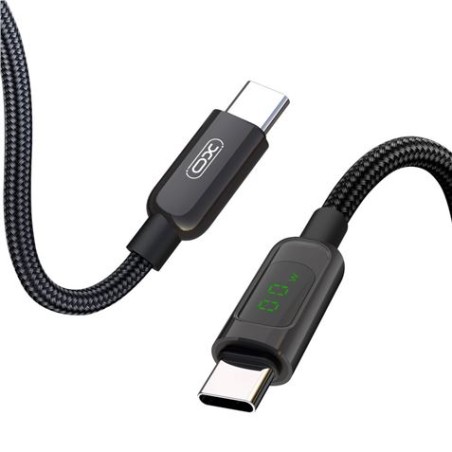 XO Cable Trenzado USB-C Macho a USB-C Macho 60W con Display LED - Carga + Transmision de Datos Alta Velocidad - Longitud 1m