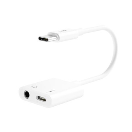 XO Adaptador USB-C Macho a USB-C Hembra y Mini Jack - Admite Carga Ordinaria QC y 5V / 2A - Cable de 15cm