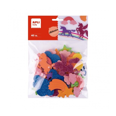 Apli Kids Bolsa de 40 Formas de Goma EVA Adhesivas - 8 Diseños Diferentes - Medidas de 3 a 6cm - Colores Surtidos