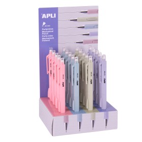 Apli Expositor de 20 Portaminas con Goma 0,7mm - Cuerpo de Colores Pastel Surtidos