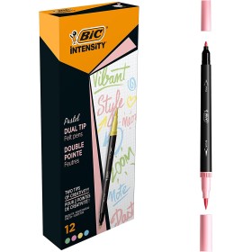 Bic Intensity Dual Tip Pastel Rotulador Doble Punta - Punta de Pincel + Punta Fina - Tinta con Base de Agua - Colores Pastel Sur