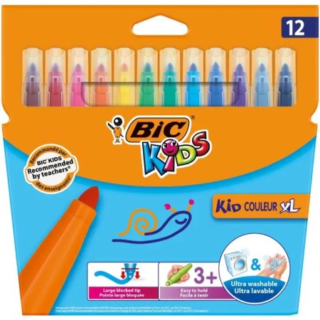 Bic Kids Couleur XL Pack de 12 Rotuladores - Punta Ancha - Lavable - Colores Surtidos