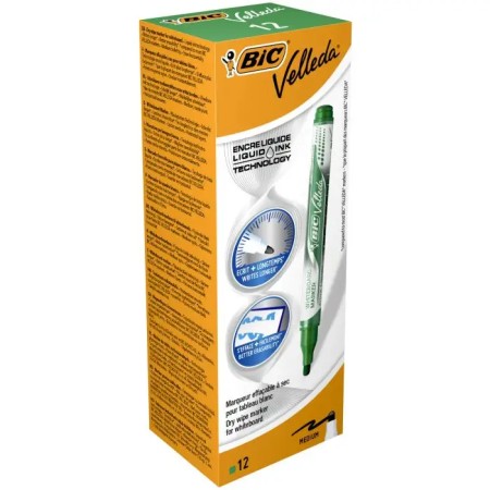 Bic Velleda Liquid Ink Marcador para Pizarra - Punta Media - Trazo 2.3mm - Tinta Liquida con Base de Alcohol - Color Verde
