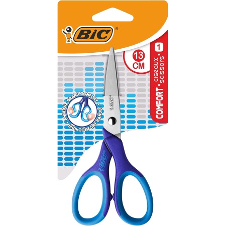 Bic Comfort Tijera Escolar 13cm - Mango Suave - Uso Diestro - Color Rosa /Azul Aleatorio