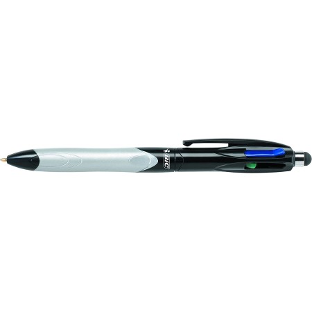 Bic 4 Colours Grip Stylus Boligrafo de Bola Retractil con Grip - Punta Media de 1mm - Trazo de 0.4mm - Punta de Goma para Pantal