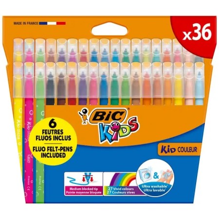 Bic Kids Couleur Pack de 36 Rotuladores - Punta Mediana - Lavable - Colores Surtidos
