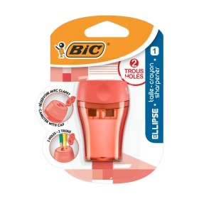 Bic Ellipse Sacapuntas de Plastico - 2 Orificios- Deposito Grande para los Restos - Color Verde, Azul o Coral Aleatorio