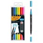 Bic Intensity Dual Tip Pack de 6 Rotuladores Doble Punta - Punta de Pincel + Punta Fina - Tinta con Base de Agua - Colores Clasi