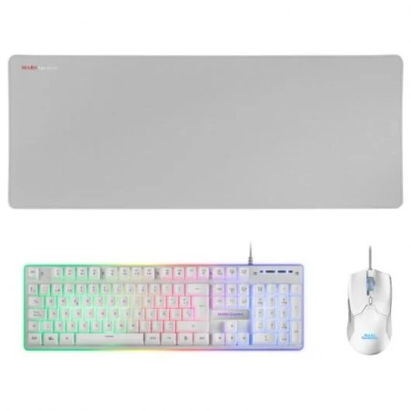 Mars Gaming Pack 3 en 1 de Teclado Tecnologia Hibrida H-Mech, Antighosting USB RGB + Raton 10000dpi USB RGB + Alfombrilla 800x30