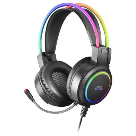Mars Gaming Auriculares Gaming con Microfono Flexible - Iluminacion RGB - Diadema Ajustable - Almohadillas Acolchadas - Control 