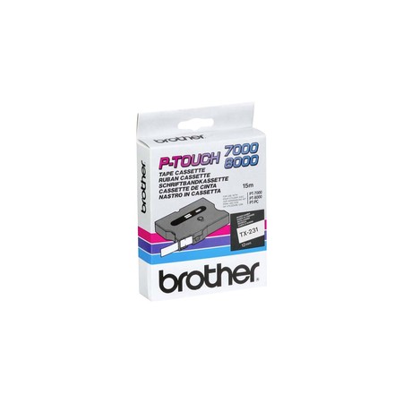 Brother TX231 Cinta Laminada Original de Etiquetas - Texto Negro sobre Fondo Blanco - Ancho 12mm x 15 metros