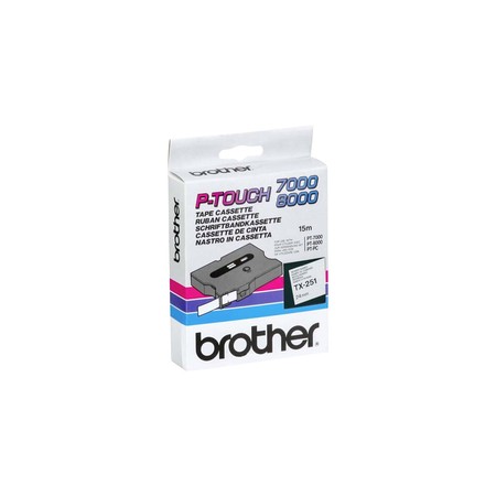 Brother TX251 Cinta Laminada Original de Etiquetas - Texto Negro sobre Fondo Blanco - Ancho 24mm x 15 metros