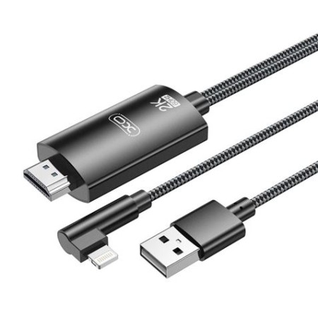 XO Adaptador de Cable Lightning A Hdmi - Longitud de 1.8m - Soporte de Resolucion 2K(60Hz)/1080P - Intercambio de Datos y Audio 