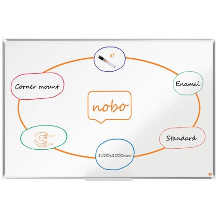 Nobo Premium Plus Pizarra Magnetica de Acero Vitrificado 1500x1000mm - Montaje en Esquinas - Superficie de Borrado Superior - Co