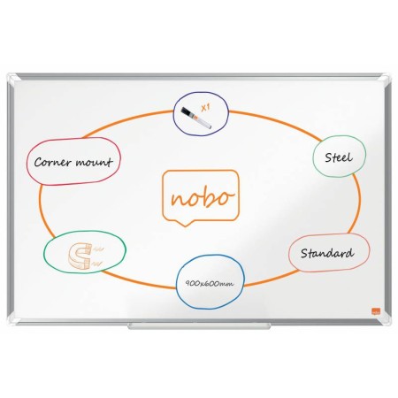Nobo Premium Plus Pizarra Magnetica de Acero Lacado 900x600mm - Montaje en Esquinas - Superficie de Borrado Facil - Color Blanco