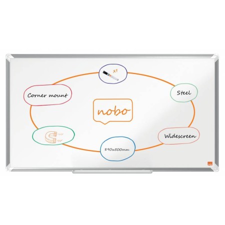 Nobo Premium Plus Pizarra Magnetica de Acero Lacado Panoramica 890x500mm - Montaje en Esquina - Blanco