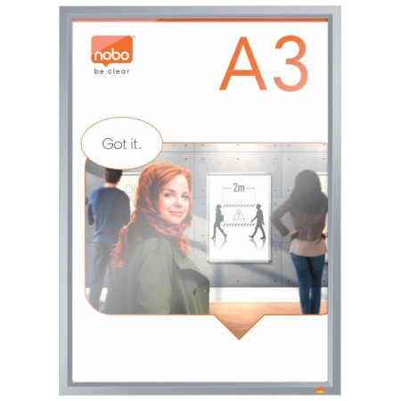 Nobo Porta Posters con Marco de Clip de Aluminio A3 - Elegante Marco Anodizado - Mecanismo de Clip de Ajuste a Presion - Superfi