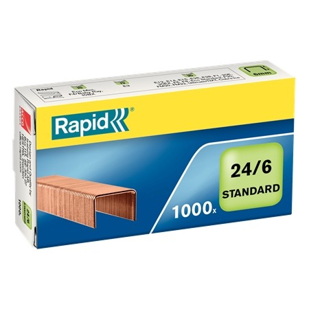 Rapid Confort Caja de 1000 Grapas 24/6 - Hasta 20 Hojas - Alambre Flexible Cobreado - Patilla de 6mm
