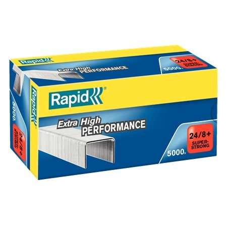 Rapid Super Strong Caja de 5000 Grapas 24/8+ - Hasta 50 Hojas - Alambre Galvanizado Superreforzado - Patilla de 8,5mm