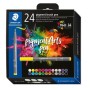 Staedtler 371 Pack de 24 Rotuladores Punta de Pincel Suave - Nueva Tinta Multi Ink - Pigmentos de Primera Calidad - Colores Surt