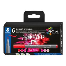 Staedtler 371 Pack de 6 Rotuladores Punta de Pincel Suave - Nueva Tinta Multi Ink - Pigmentos de Primera Calidad - Colores Rojos