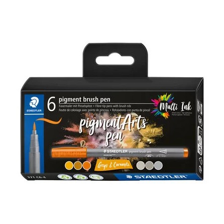 Staedtler 371 Pack de 6 Rotuladores Punta de Pincel Suave - Nueva Tinta Multi Ink - Pigmentos de Primera Calidad - Colores Grise