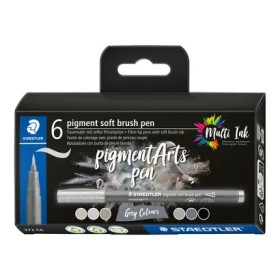 Staedtler 372 Pack de 6 Rotuladores Punta de Pincel Suave - Nueva Tinta Multi Ink - Pigmentos de Primera Calidad - Colores Grise