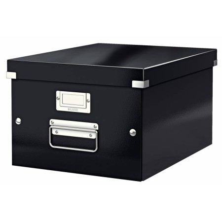 Leitz Caja Almacenaje Mediana Click & Store Wow - Montaje Rapido y Sencillo - Asas de Metal - Carton Negro - Efecto Wow